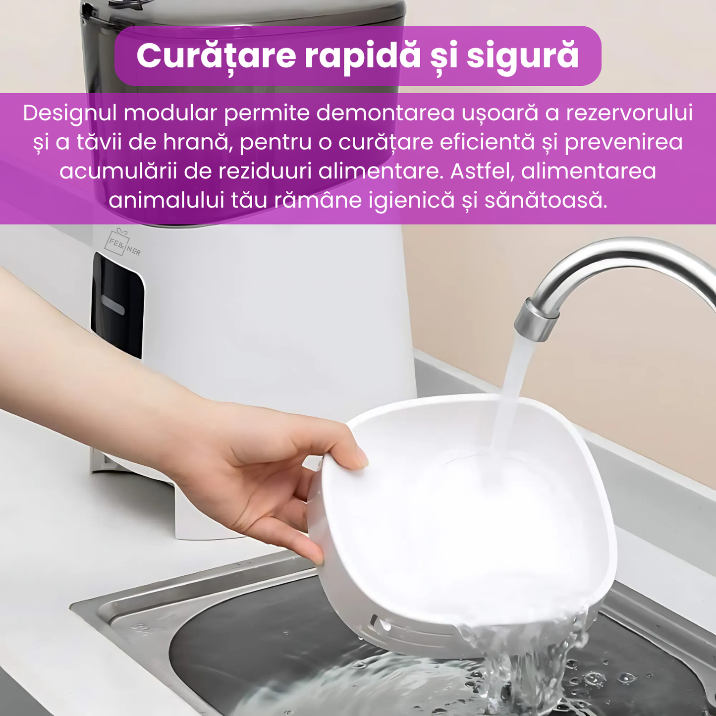 Hranitor automat inteligent pentru caini si pisici, WiFi 2.4G, aplicatie, functie vocala, 6L, senzor alimentare, compatibil cu hrana uscata, alb