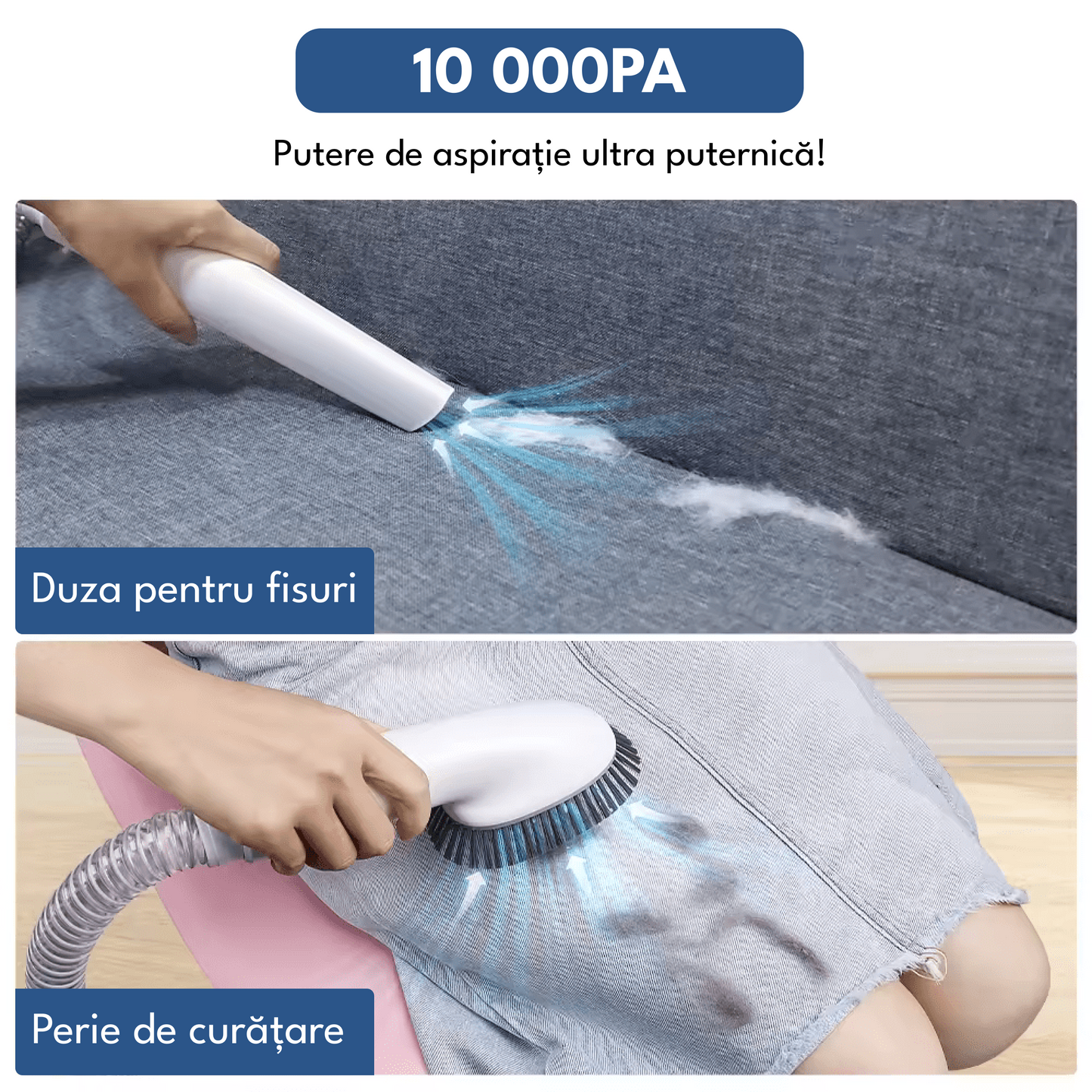 Set de ingrijire animale de companie 7 in 1, aspirator pentru toaletarea animalelor de companie si materiale textile, 4 marimi pentru tuns, zgomot redus, 3 trepte de viteza, 10 000Pa, HEPA filtru, alb