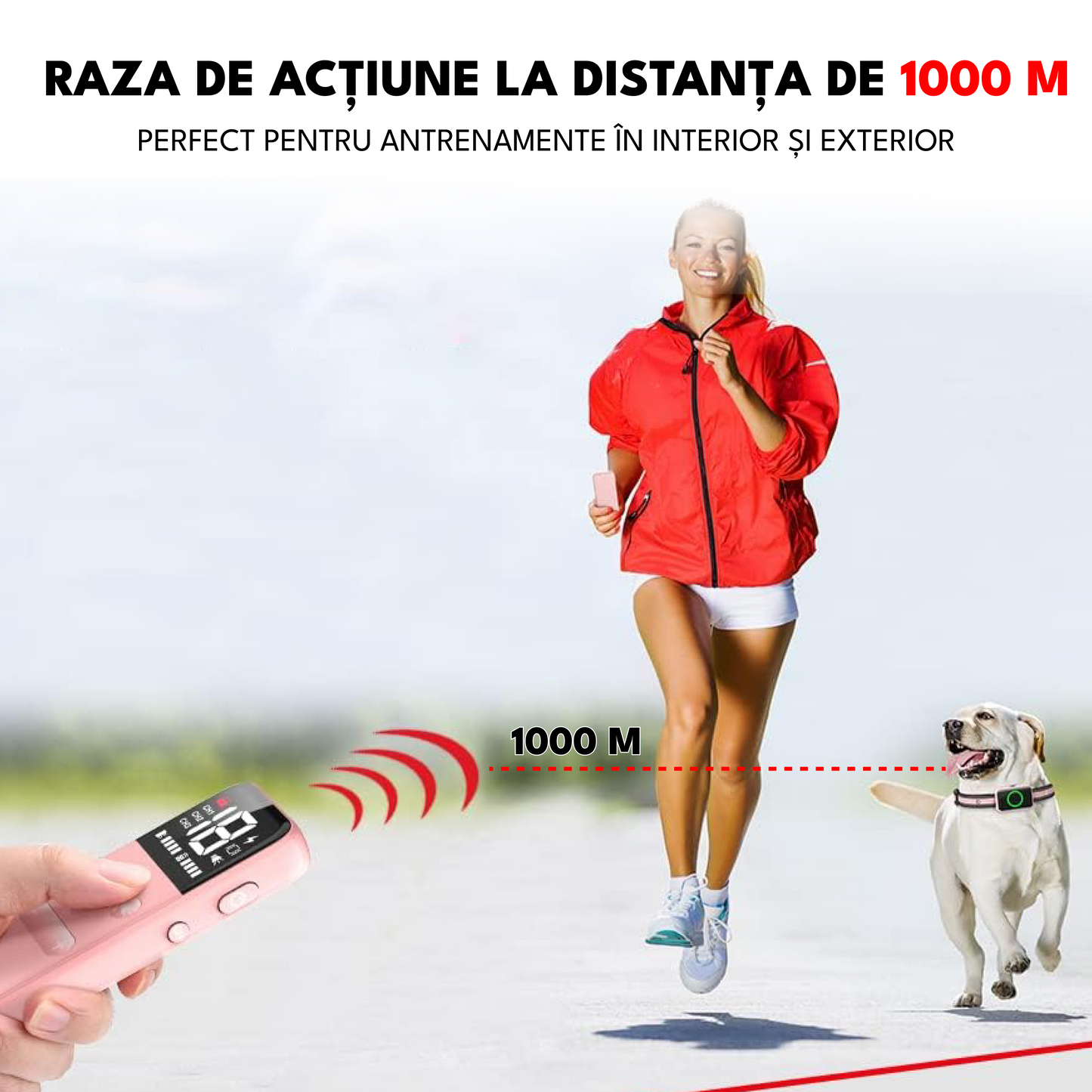 Zgarda electrica dresaj pentru 2 caini, GE-G22, raza actiune 1000 metrii, gard electronic, vibratie, sunet si localizare, rezistenta la apa IPX7, autonomie standby 60 zile, roz
