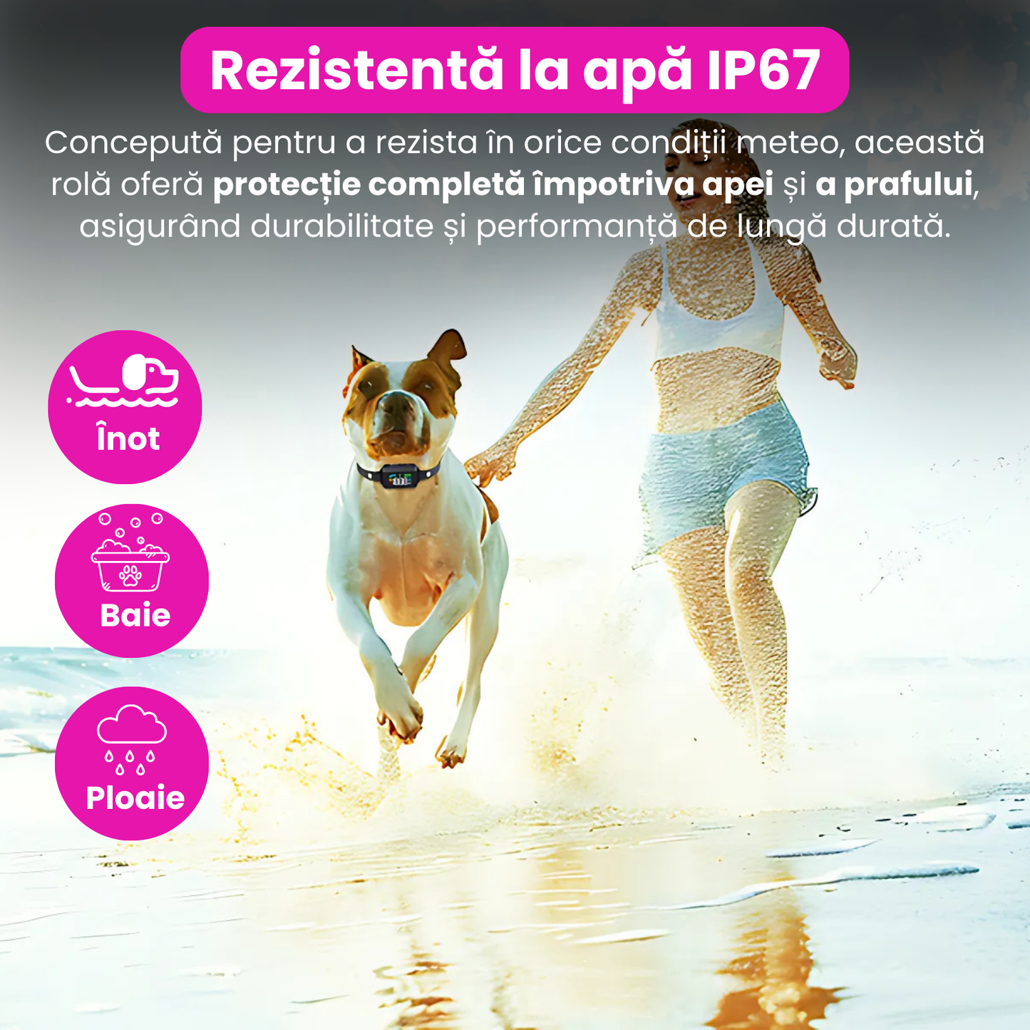 Zgarda electrica GPS pentru caini, sistem inteligent de gard invizibil cu vibratii si soc, raza de actiune 914m, ecran LED color, baterie reincarcabila 800mAh, rezistenta la apa IPX7, fara aplicatie, SIM sau abonament, negru