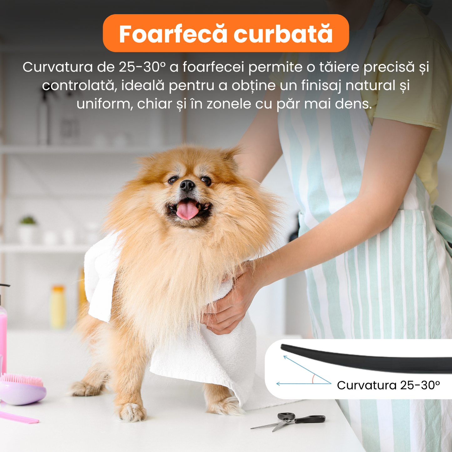 Set de 3 foarfece profesionale pentru tuns animale, cu pieptan si cutie de depozitare, design ergonomic, otel inoxidabil, prevenirea ruginii, rezistent la coroziune, usor de utilizat, negru