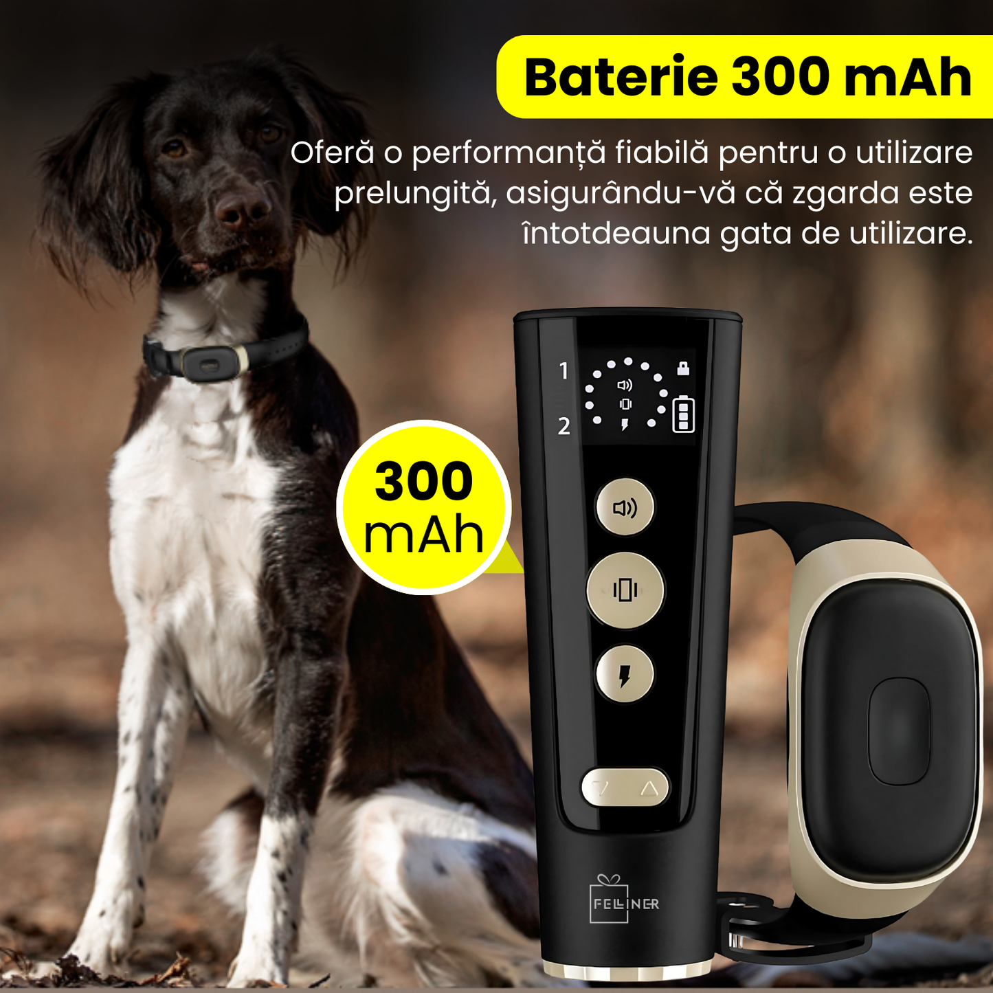 Zgarda electrica profesionala de dresaj, ajustabila, reincarcabila, 600m control de la distanta, alerta sunet, vibrare, soc, IP67, fluier dresaj inclus, telecomanda control, negru