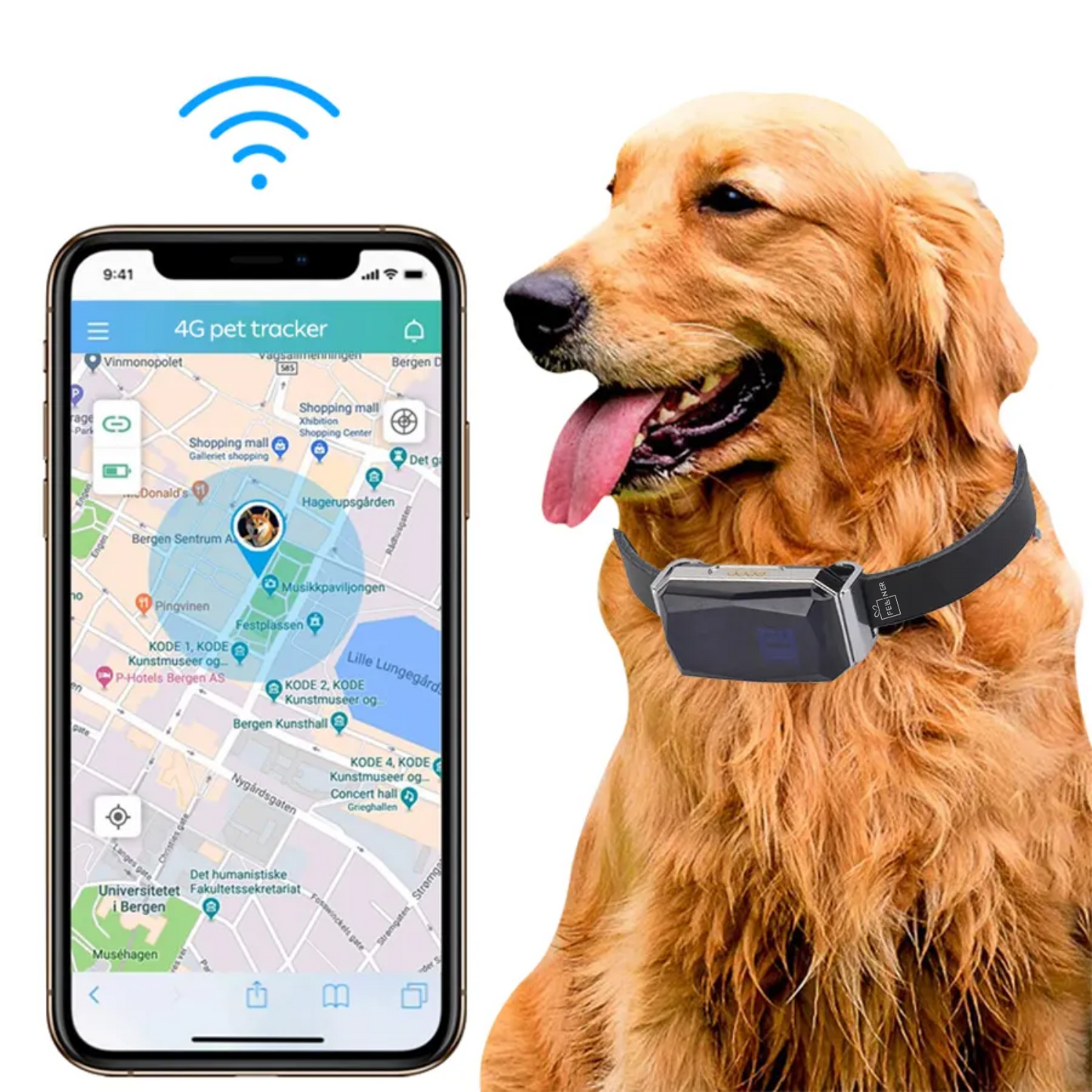 Zgarda inteligenta cu localizare pentru animale, GPS tracker, Felliner, rezistenta la apa, monitorizare prin aplicatie, Negru