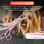 Set de 3 foarfece profesionale pentru tuns animale, cu pieptan si cutie de depozitare, design ergonomic, otel inoxidabil, prevenirea ruginii, rezistent la coroziune, usor de utilizat, roz