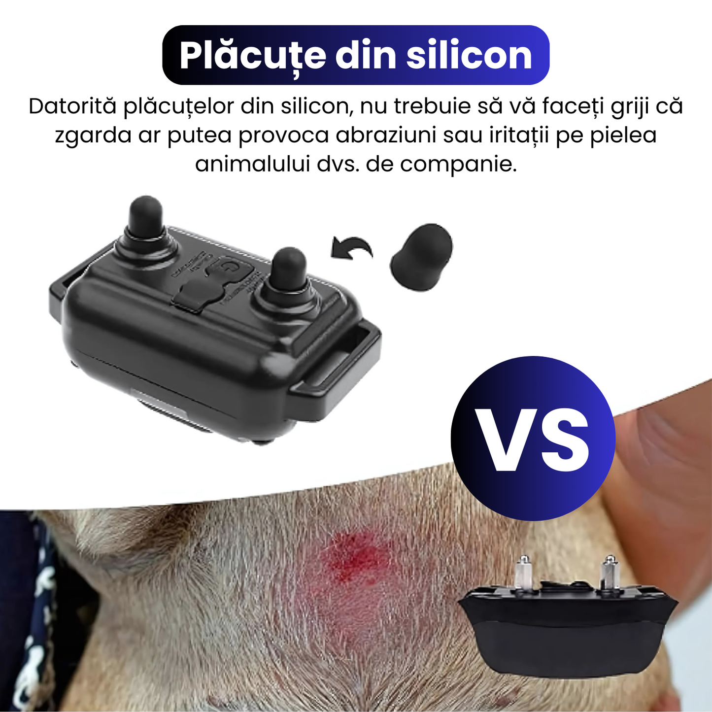 Zgarda electrica pentru 2 caini, baterie 300 mAh, raza 800 m, 3 moduri de antrenament, 99 nivele de vibratii, rezistenta la apa IP67, protectie piele, zgarda reglabila, negru