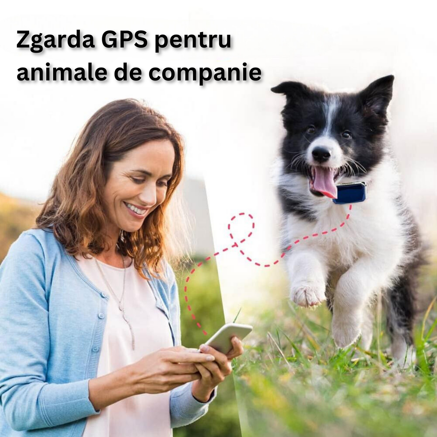 Zgarda inteligenta cu localizare pentru animale, GPS tracker, Felliner, rezistenta la apa, monitorizare prin aplicatie, Negru