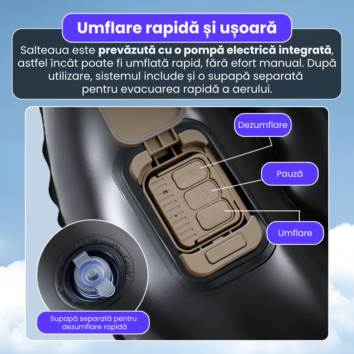 Saltea gonflabila auto, 135x170x18 cm, pompa electrica integrata, PVC si suprafata flocata, design ondulat, pentru calatorii, camping si exterior, utilizare 4 anotimpuri, negru