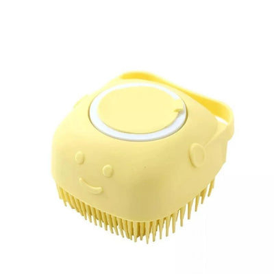 Perie din silicon pentru spalat caini si pisici, Felliner¨, 3 in 1, cu rezervor pentru sampon, galben