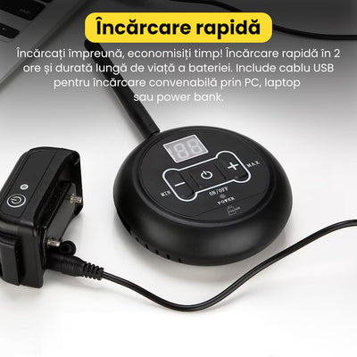 Sistem complet de gard invizibil pentru doi caini, cu transmitator si zgarda reincarcabila si rezistenta la apa IP67, raza de actiune 500 m, baterie 250 mAh, negru