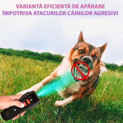 Dispozitiv cu ultrasunete anti-latrat, SJZ-048, autonomie baterie 20 ore, lanterna, laser, ultrasunete, raza actiune 15m