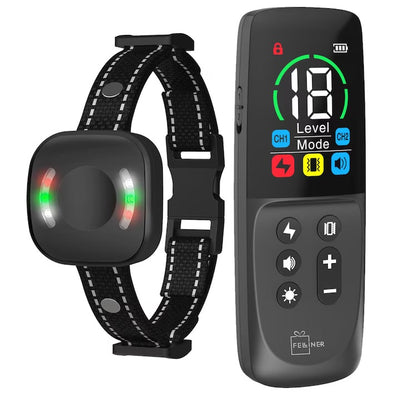 Zgarda electrica anti-latrat pentru dresaj caini, vibratii, avertizare sonora, impulsuri electrice, sistem iluminare, raza de actiune 800m, rezistent la apa, ecran LED