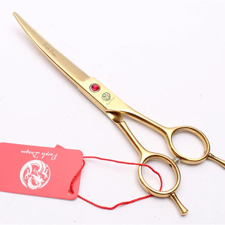 Set de 3 foarfeci profesionale plus pieptan pentru tuns animale cu trusa pentru depozitare, gold