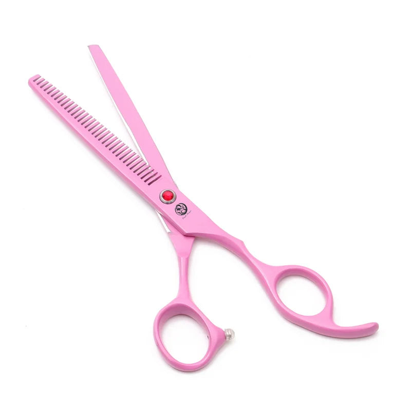 Set de 3 foarfeci profesionale plus pieptan pentru tuns animale cu trusa pentru depozitare, roz